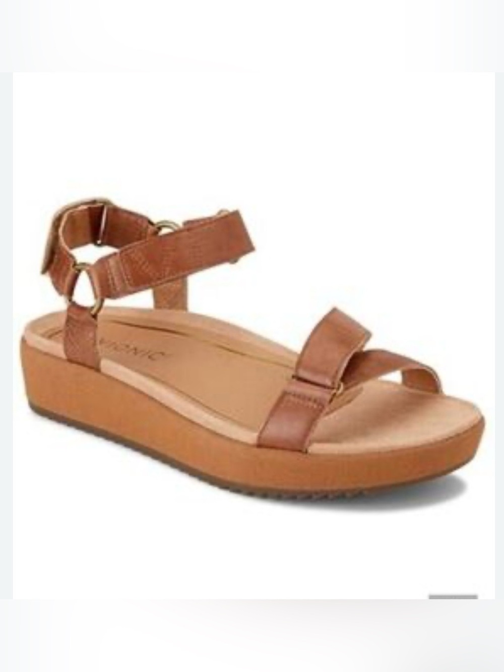 Vionic Kayan Leather Wedge Brown Leather Adjustable Strap Sandals
